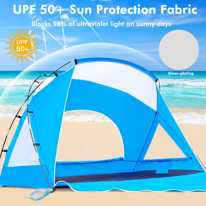 Calen Beach Tent,Beach Canopy Shade Tent with UPF 50+UV Protection for 3-4 Person, Waterproof Portable Easy Setup Beach Sun Shelter Tent for Outdoor Adventures, Camping, and Picnics with Carrying Bag