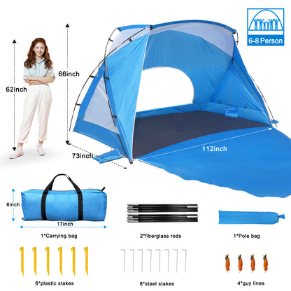 Calen Beach Tent,Beach Canopy Shade Tent with UPF 50+UV Protection for 3-4 Person, Waterproof Portable Easy Setup Beach Sun Shelter Tent for Outdoor Adventures, Camping, and Picnics with Carrying Bag